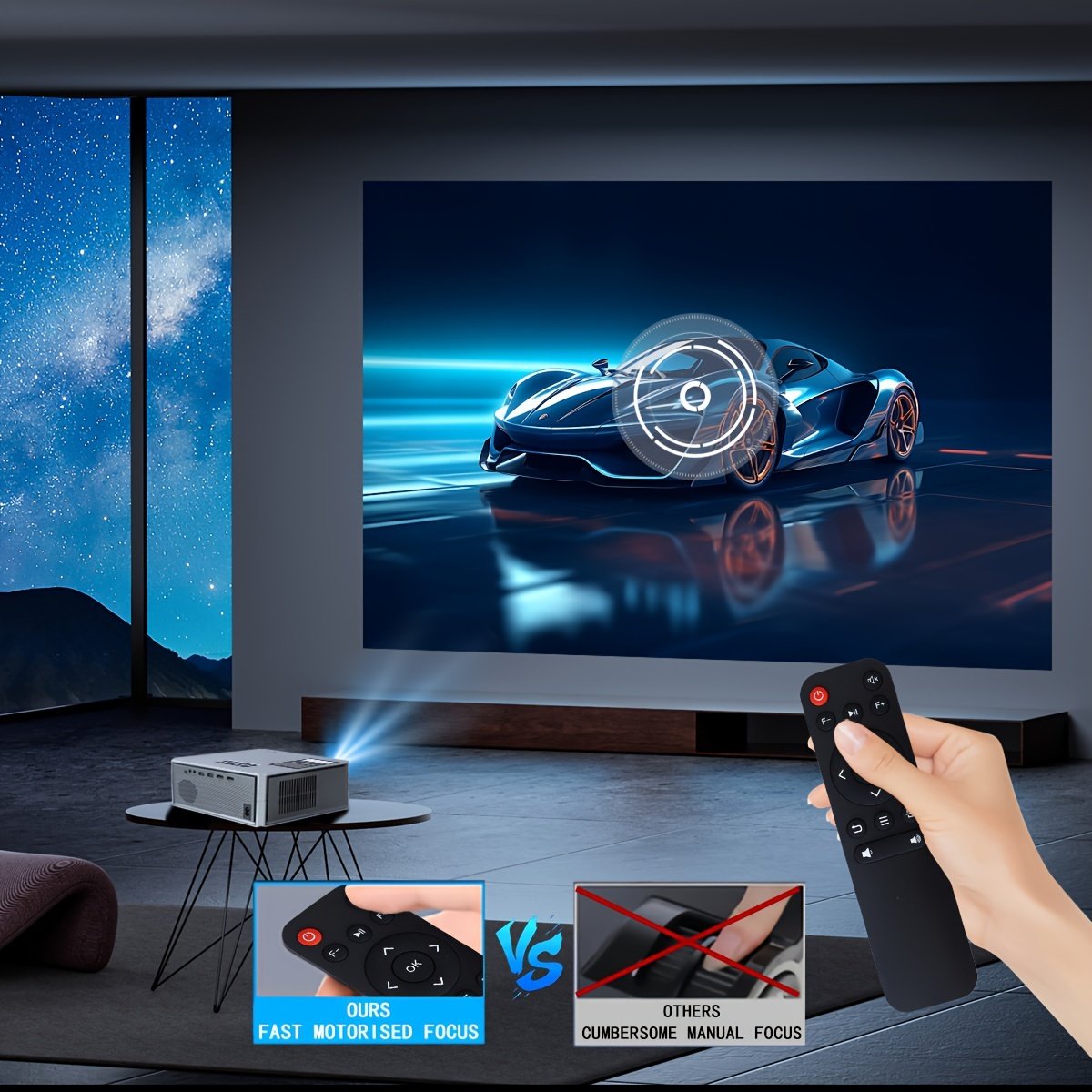 PGIVDA 1080P Full HD Projector, LCD Display, 3000-99999 Lumen Brightness, 16:9 Aspect Ratio, with Motorized Focus, 6G+2.4G WiFi, Table Mount, Button Control, Display Port, Built-in Speakers, 220-240V European Plug, for Home Theater, Outdoor Movies - Image 6