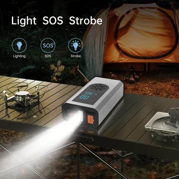 Portable Wireless Car Battery Emergency Starter Inflator Pump, Auto Tire Inflator Pump, Portable Car Emergency Start Battery Power, Tire Inflator Pump, Air Compressor, LED Display, Large Capacity Storage With Emergency Flashlight - Image 6