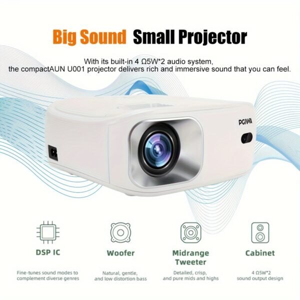 PGIVDA 1080P HD Wireless Projector with Wireless, Portable Desktop Display for Smartphones - Speakers Included, High Brightness, US Plug - Image 2