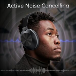 LIFEBEE Active Noise Cancelling Wireless Headphones, Over Ear with Deep Bass, HiFi Stereo, Foldable Lightweight Headset, Comfort Fit for Home Office, Sports Exercise, Semi-open-back, Condenser Mic, Type-C Charging, 500mAh Rechargeable Lithium Polymer Batt