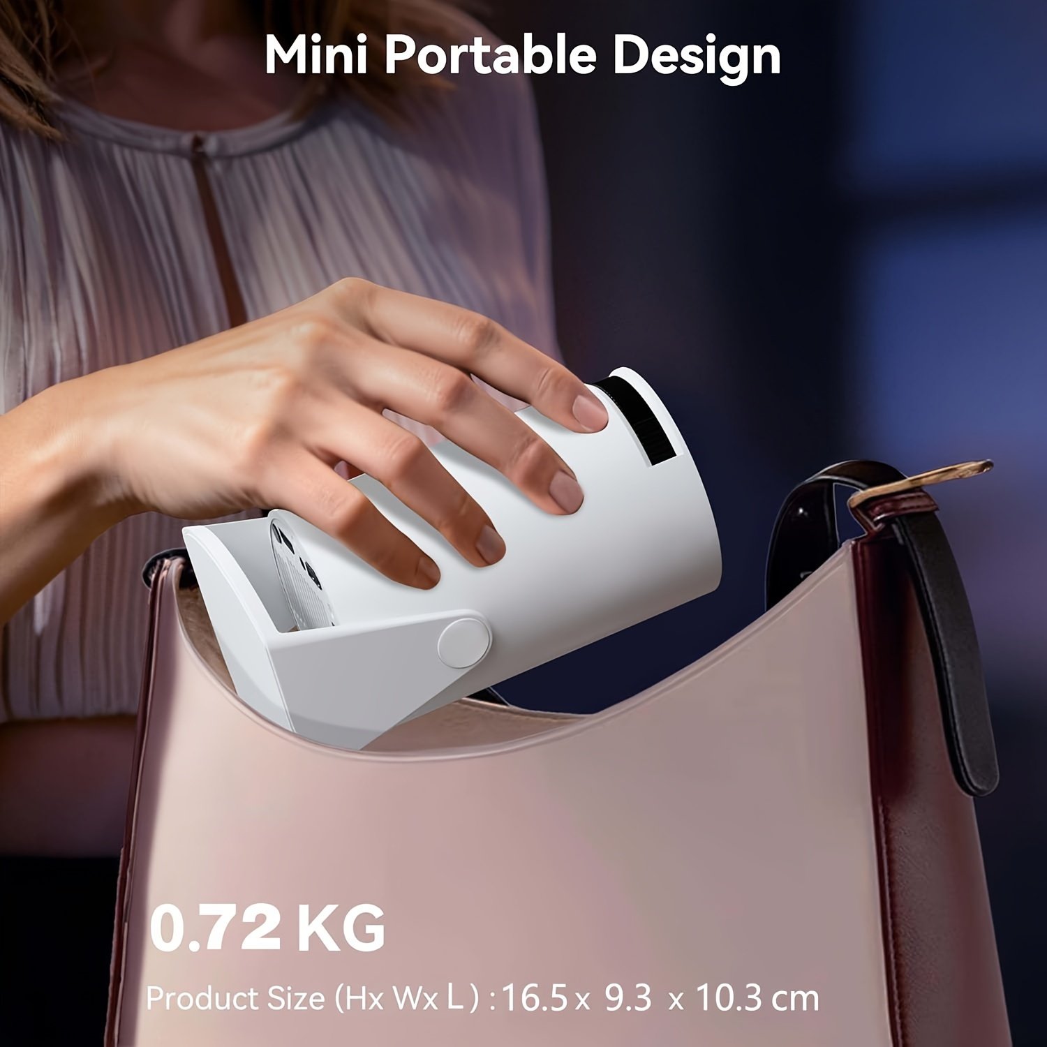 XYA Mini Projector, Compact Projector, Supports 1080P, Automatic Focus with 180 Degree Keystone Adjustment, Projects Up to 3.3meter Screen, Compatible with Laptop, PC, And Smartphone (White) - Image 9