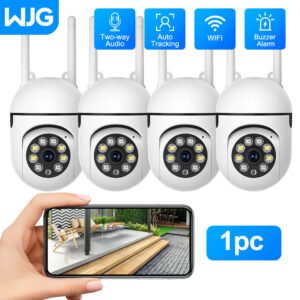 WJG Smart Guard 1080P HD Wireless Camera - 360° Panoramic View, Color Night Vision, Two-Way Audio, Motion Detection, WiFi Enabled, USB Powered with Rechargeable Battery, Indoor Use, Google Assistant Compatible, Surveillance, Ceiling Installation