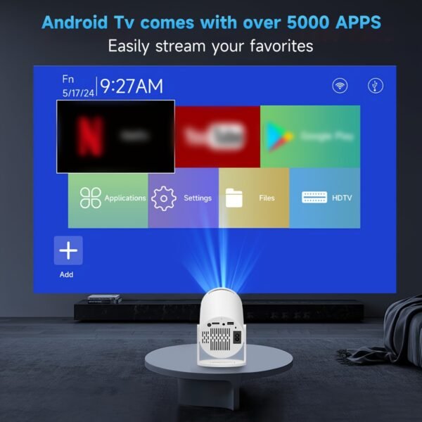 Portable Mini Projector with Built-in Android 11.0, 150ANSI Lumens, WiFi6, 180° Rotatable, Table Mount, Remote Control, HD 720p, 16:9 Aspect Ratio, Compatible with Smartphone/USB, for Home Theater, Party, Christmas Gift