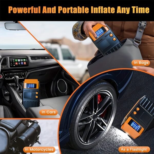 Portable Cordless Car Battery Jump Starter with Tire Inflator, Air Compressor, LED Display, Flashlight, Power Bank, Rechargeable 8800mAh USB Battery, Emergency Starter Kit for Vehicles - Image 11