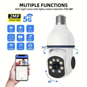 WJG 5G WiFi Smart Light Bulb Camera - E27 Fit, 360° Rotation, Auto-Tracking, Panoramic View, Wireless PTZ, Infrared Night Vision, Motion Detection, Two-Way Audio, Easy Setup