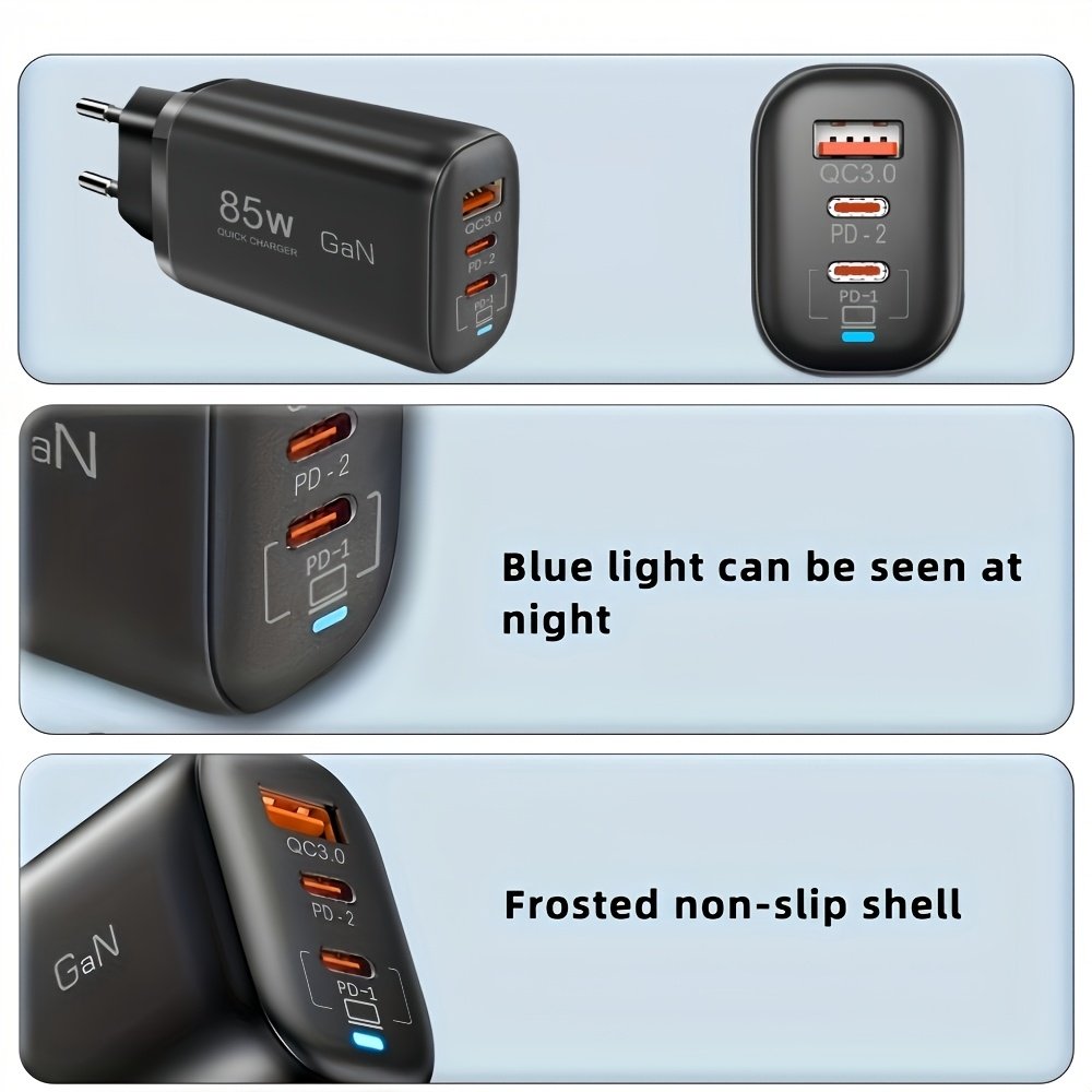 85W GaN USB-C Fast Charger, Multi-Port Power Adapter with PPS PD & QC 3.0/4.0, Universal Quick Charge for iPhone 16/15/14/13 Pro Max, Samsung, Xiaomi, iPad, MacBook - EU Plug, 110V/220V - Image 9