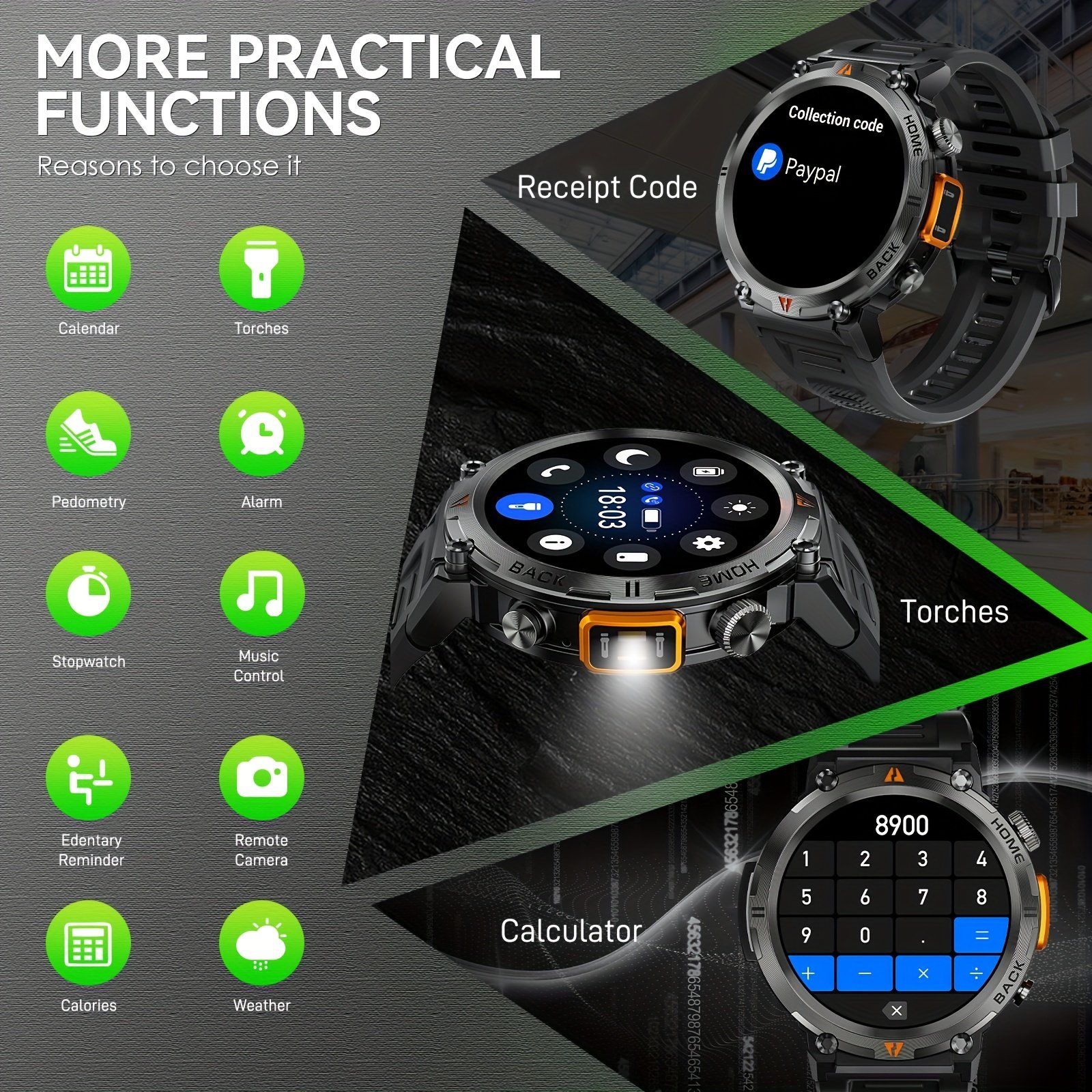 JELLOO Sports Smart Watch With LED Lighting For Men, With Wireless Call Making Function(Answer/Make Calls), 3.68cm HD Smart Watch Smartwatch For Android & IPhone Phone