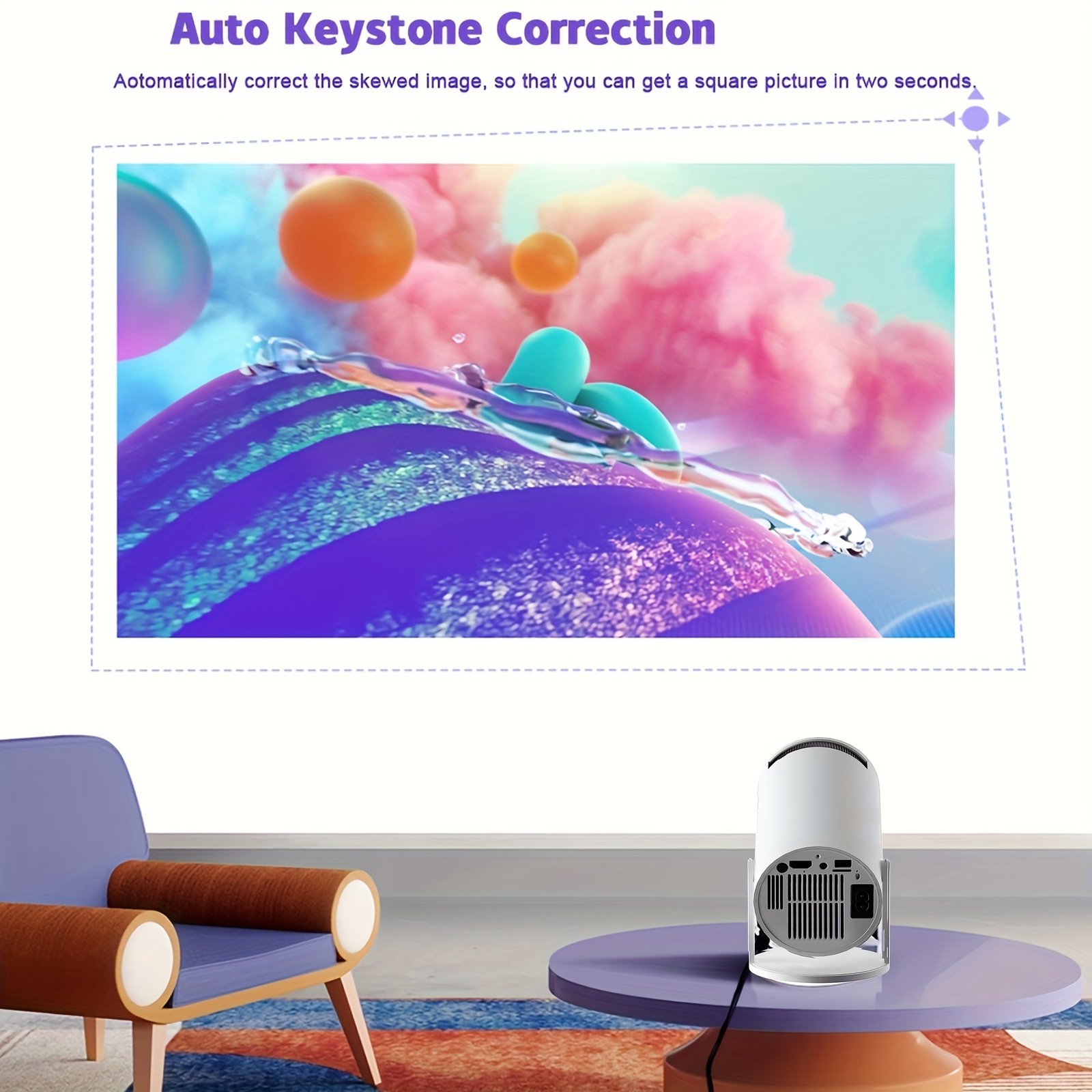 TUOGTCI Outdoor Projector for Android 11.0 200ANSI WiFi6 Dual Wifi HD 1280*720p Wireless 5.0 Support 4K Hard Decoding Play HD Video Portable Home Theater Compatible with HD/USB/Smartphone - Image 9