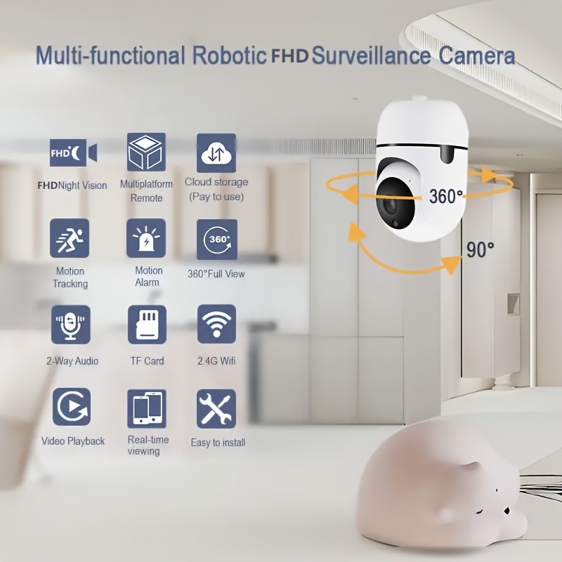 1pc YIIYRY Smart Home Security camera - Wireless, remote viewing mobile app, automatic tracking, color night vision, USB power, baby monitor, suitable for babies, babysitters, home monitoring, does not include SD card - Image 2