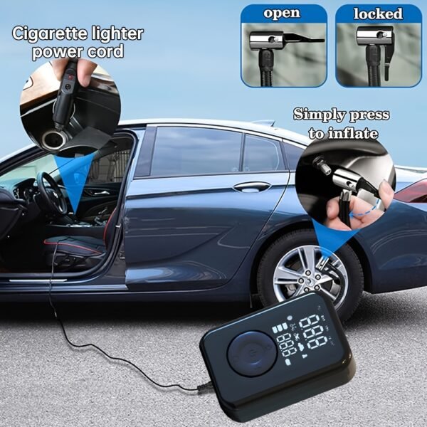 Portable Wireless Car Battery Jump Starter, Tire Inflator, Air Compressor Easily Inflates Tires, LED Display, with Flashlight And Power Bank, High-Capacity Battery. - Image 7