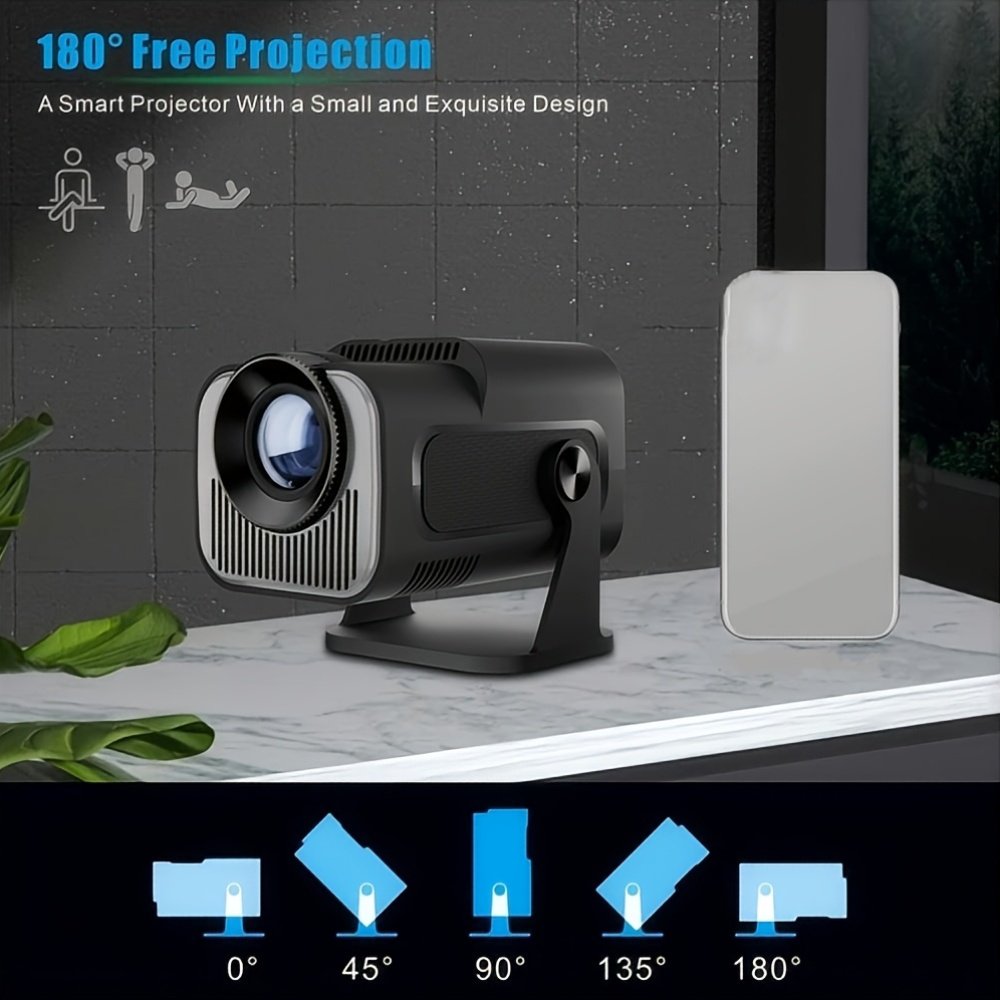 Popular HY320 Mini Projector 4K Ultra HD, Andro 11.0, Lightweight and Portable 720P 320ANSI Portable Wireless Home Cinema 180 ° Projection Multi angle Adjustment