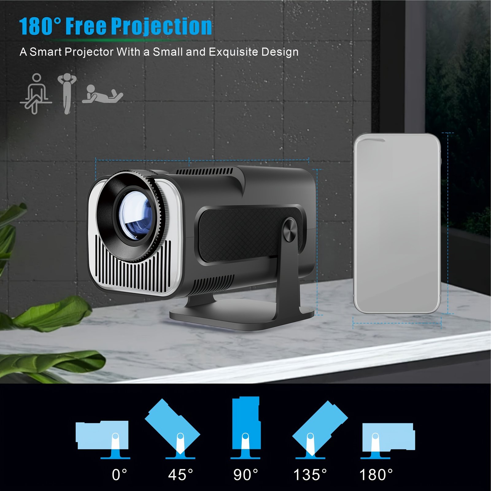 W WUDUNG HY320 MINI Smart Projector - 4K & 1080P HD, 320 Lumens Brightness, 180° Adjustable Stand, Auto Keystone Correction, Surround Sound, WiFi 6/5.2, Wireless, Portable for Outdoor Movies & More - Image 6