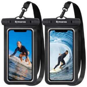 Ryweavou 2-Pack 7-Inch Waterproof Phone Pouch, PVC Dry Bag for iPhone 16 Pro/15/14/13/12/11 Pro Max/XS Plus/Galaxy, Completely Waterproof for Diving, Swimming, Snorkeling, Beach Activities - Black