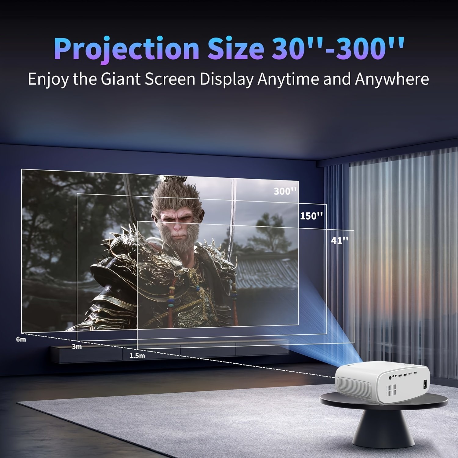 VEXY Android Projector with WIFI Full HD 500 ANSI lumens Home Theater Bedroom Living Room Portable Smart Projector Compatible with HDTV, USB, AV, Fire Stick, PS5, DVD, Laptop, Desktop - Image 3