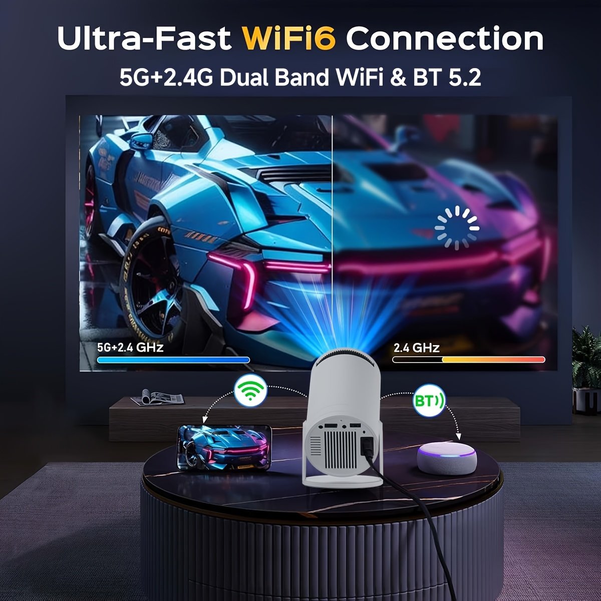 XYA S100 Mini Smart Projector - 4K, Auto-Correction, 180° Rotation, WiFi6 & Wireless5.2, Portable for Home & Office Use, Compatible with Smartphones/Laptops/HDTVs - Image 3