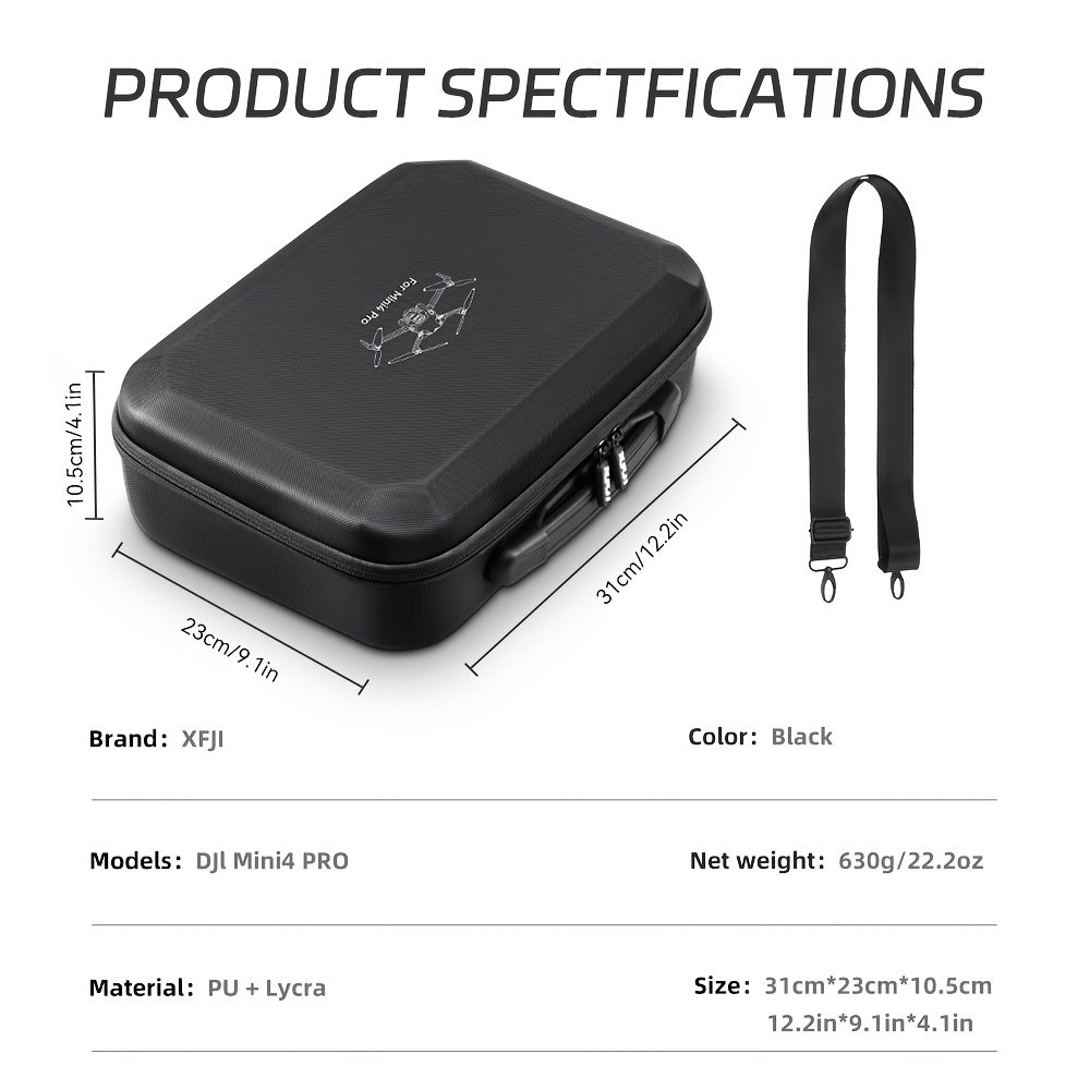 DJI Mini 4 Pro Hard Shell Carrying Case - Durable, Waterproof & Shockproof Travel Bag with Detachable Shoulder Strap for Drone and Remote Controller Storage, Handbag, Protective, EVA - Image 6