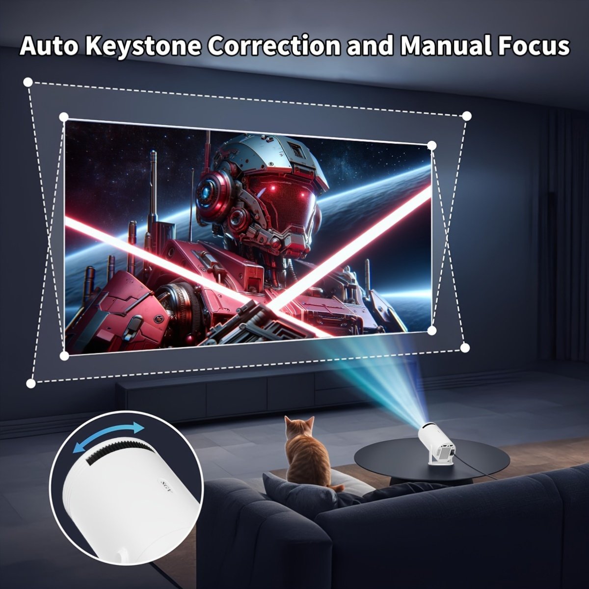 XYA 1080P Portable Projector, 4K Support, 5G WiFi BT5.2, Built-in Android 11.0, 18000Lumen, 3.3meter Display, Home Theater, Table Mount, Remote Control, 16:9 Aspect Ratio, LCD, USB/AV Connectivity, European Standard Plug, 220-240V, for Smartphone/Tablet/L - Image 6