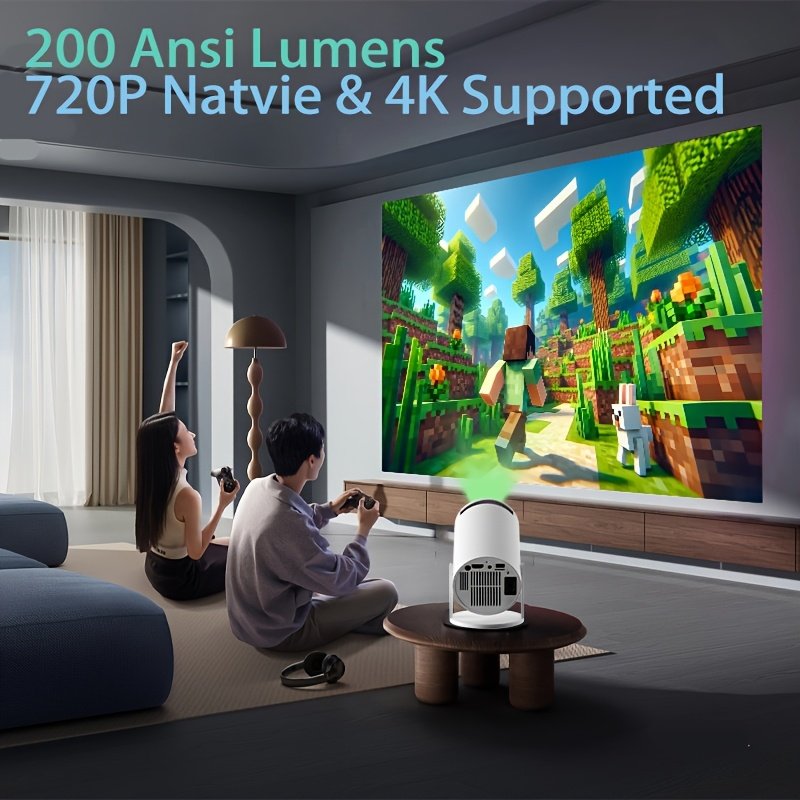 The TUOGTCI Upgraded Version of The Portable 4K HD Projector Has a Lifespan of 30,000 Hours, Features Smart Automatic Keystone Correction, 200 ANSI Brightness, Runs on Android 11, Supports Wifi 6, And Is Compatible with HD USB for Automatic Calibration. - Image 2