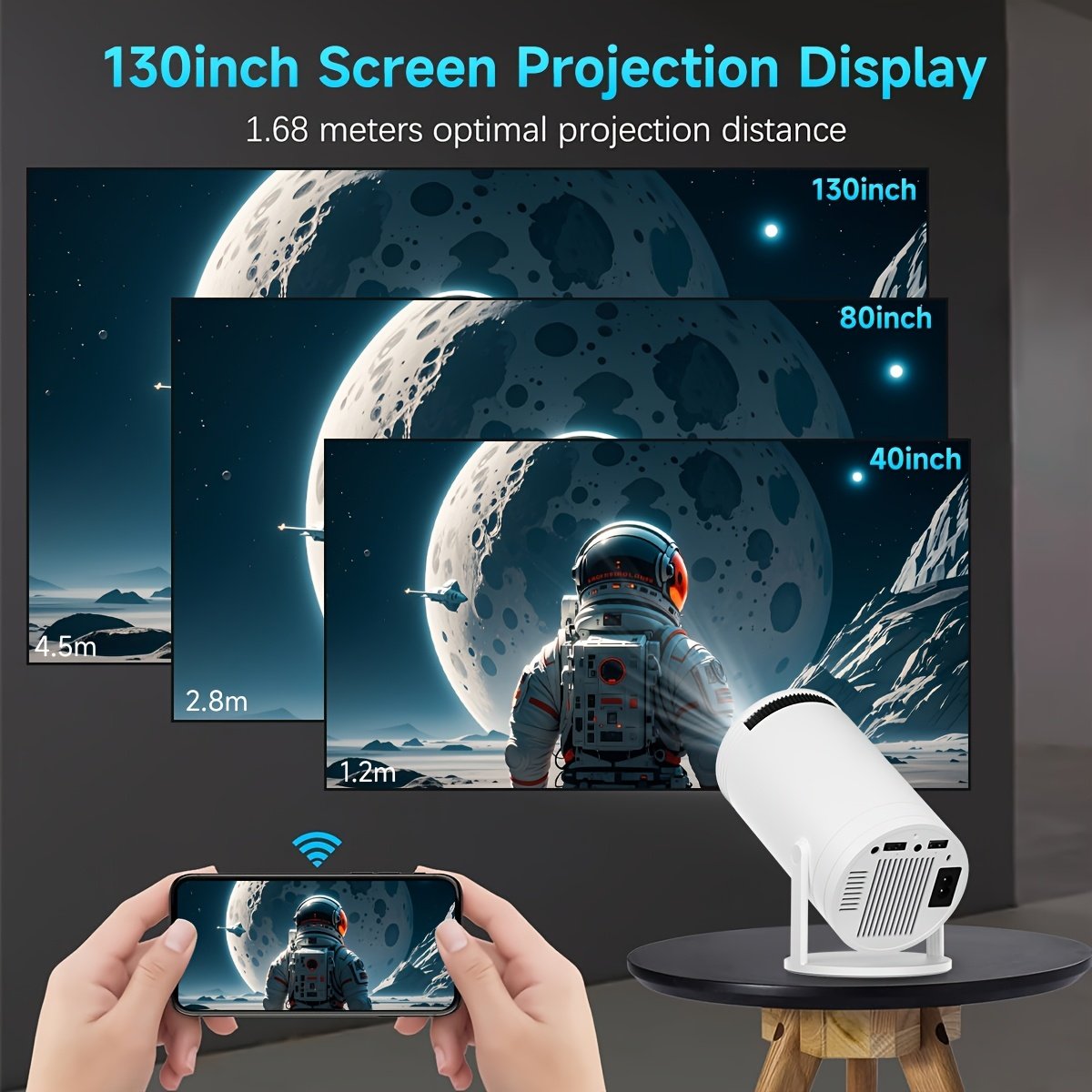 XYA Mini LED Projector Support 1080P video decoding, WiFi6 & Wireless 5.2 Portable Video Projector with Remote Control, 3.3 meter, High brightness, 180° flip, Android OS for Home & Office Use - Image 9