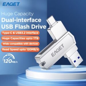EAGET USB3.2 Flash Drive OTG 1TB Metal U Disk 360° rotates USB Memory Stick 512GB High Speed Memory Stick Pen Drive 32GB 64GB 128GB 256GB USB-A Or Typc-C Flash Drive Disk