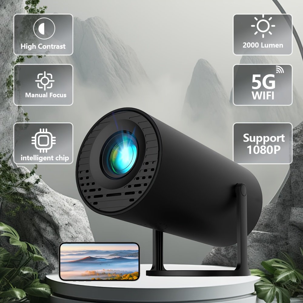 Portable HY300 Mini Projector with Dual WiFi - HD Display, USB Powered - Ideal for Home, Office & Dorms, Perfect Christmas Gift, Black