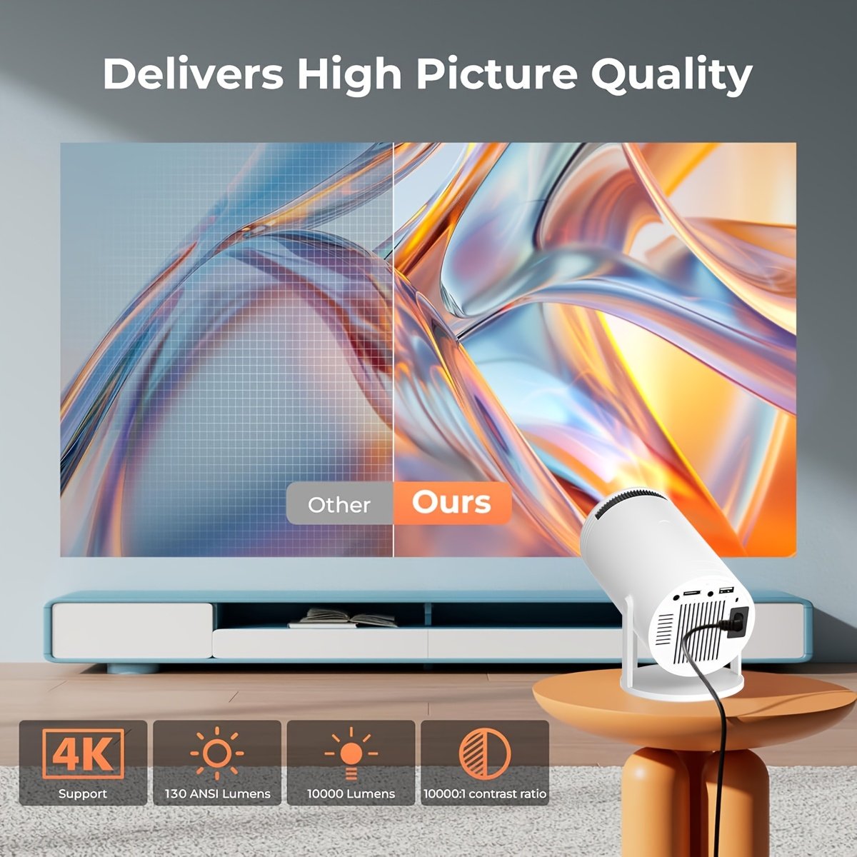 XYA Mini Projector, 1080P HD LCD Display, 4:3 Aspect Ratio, 100-199 Lumens, Table Mount, Remote Control, Auto Keystone, 180° Rotation, 3.3meter Screen, for Laptop/PC/Smartphone, No Battery, C-Plug, White - Image 7