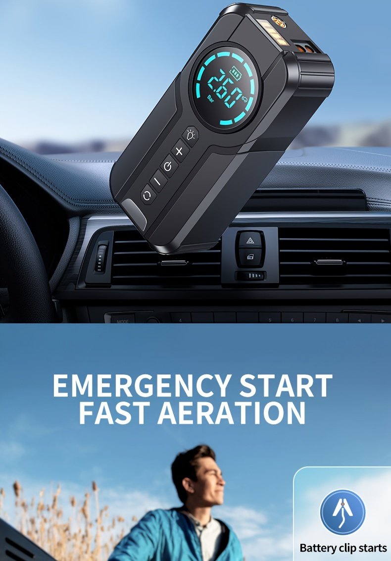 8000mAh Emergency Car Jump Starter Power Bank with Digital Display, Portable USB-C Charging Air Compressor, 12 Safety Protections, Fast Inflation in 10 Seconds, Rechargeable Lithium Polymer Battery for Tire Inflation and Multi-Functional Lighting - Image 9