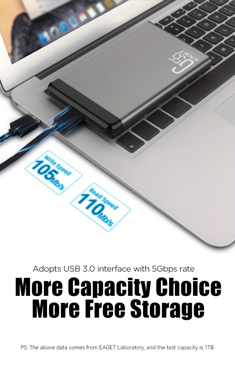 Eaget 6.35cm Portable HD External Hard Drive - Sleek Metal Enclosure, USB 3.0, Plug & Play, Available in 500GB/1TB - Ideal for PCs, for MacBook, PS4/5, Xbox, Smart TVs - Image 9
