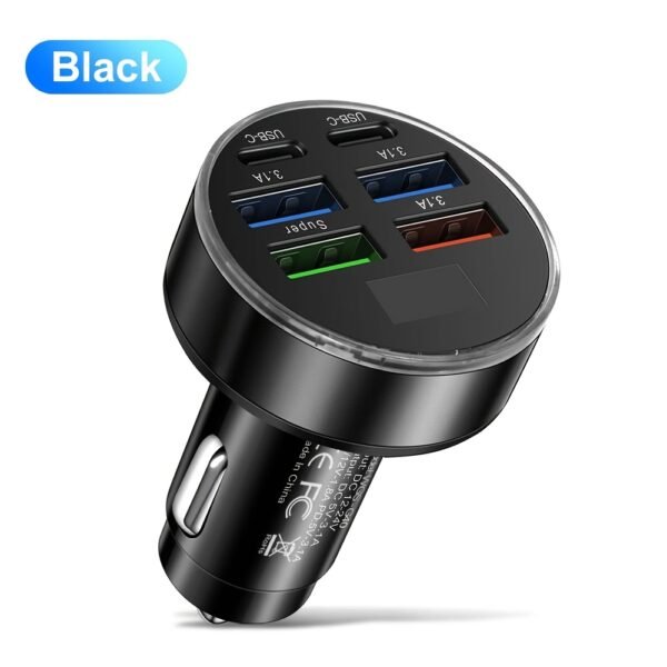 XJDR Silvery/Golden/Black Fast Charge 6 Port Car Phone Charger - QC3.0, Dual USB-C Power Adapter with LED Display for Vehicles - Image 7