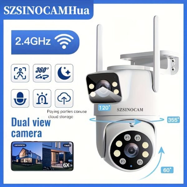1pc SZSINOCAM 720P HD Wireless Outdoor Security Camera, Dual Lens, 2K Ultra Clear Night Vision, Waterproof, App Control, USB Charging, 360° Pan-Tilt, Motion Detection, Two-Way Audio, No Battery, Wi-Fi Enabled - Image 3