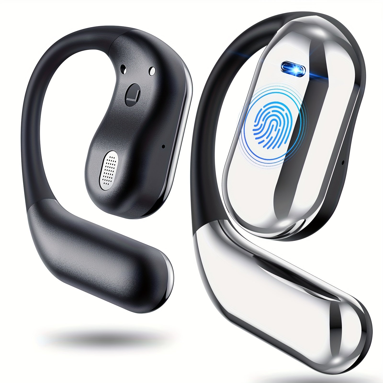 Wireless Headphones with Open Ear Design, Sport Earbuds Featuring Touch Volume Control, Built-In Microphone, And Ear Hooks. They Offer 50 Hours of Playtime And Come with an LED Display Charging Case, Ideal for Running And Fitness, Available in Black And W - Image 3