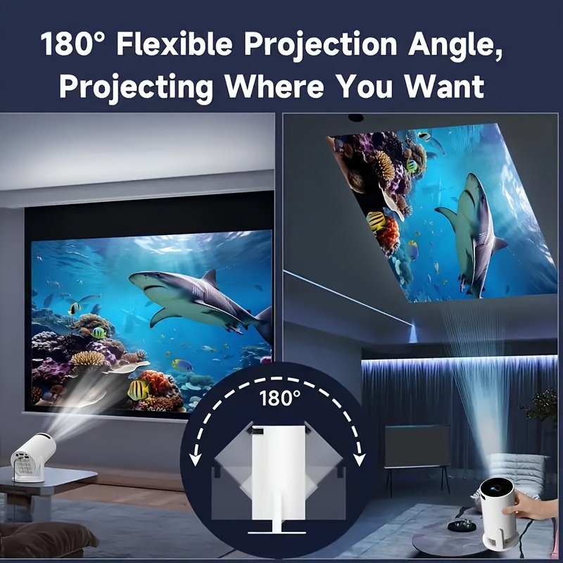 Support 1080P Smart Mini Portable Projector - European Plug, Wired Home Theater Projector, 180° Adjustable Angle, Compatible HDTV, USB, Smartphone, iPad, TV Box, Laptop-High Resolution Video Projector for Movies and Presentations - Image 10