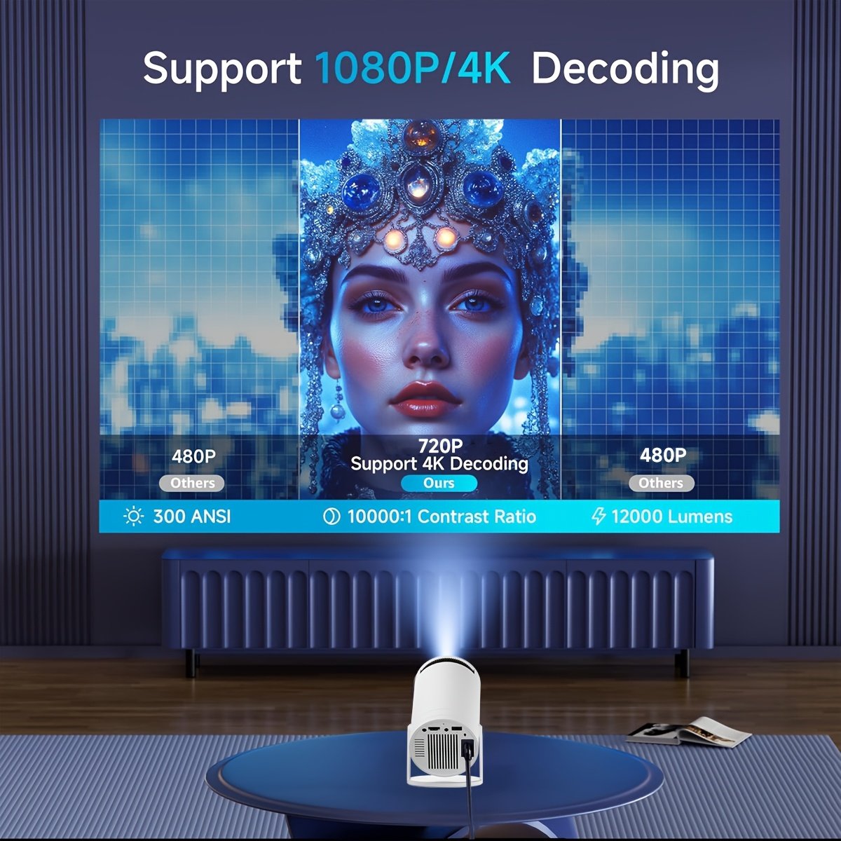 XYA S100 Mini Smart Projector - 4K, Auto-Correction, 180° Rotation, WiFi6 & Wireless5.2, Portable for Home & Office Use, Compatible with Smartphones/Laptops/HDTVs - Image 6