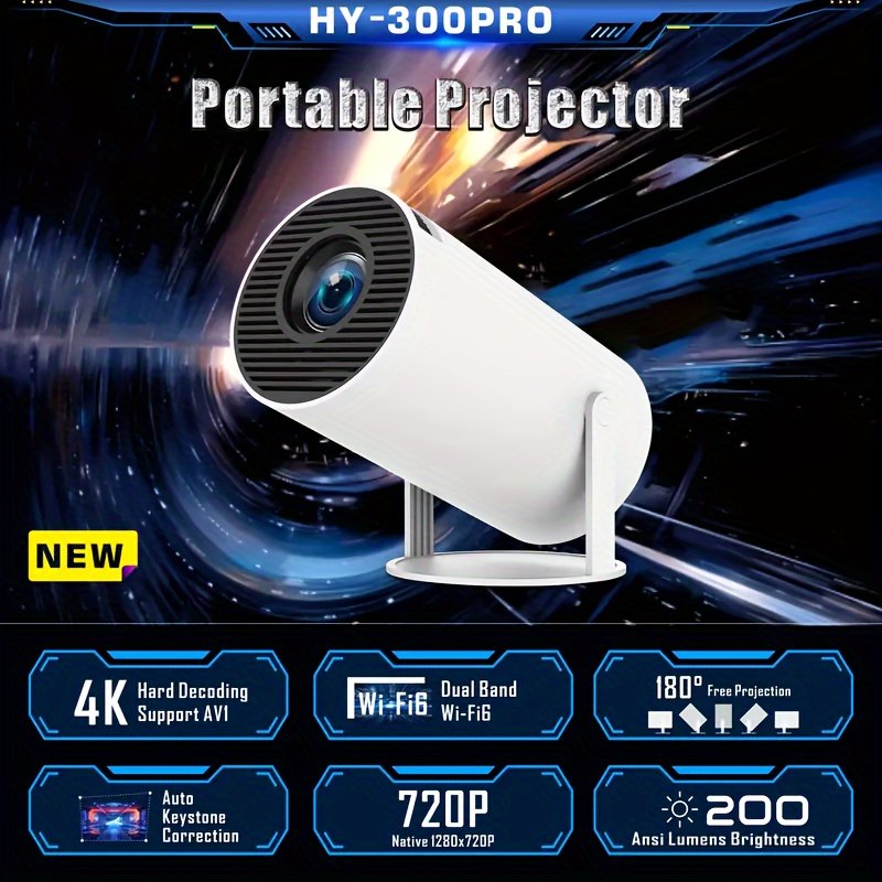 W WUDUNG HY300 PRO Portable Mini Projector 4K Androi 11-1080p*720P Portable Wireless Home Theater 180° Projection Angle Adjustable. - Image 2
