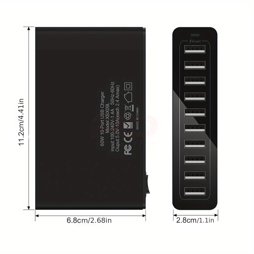 60W Fast Charging 10 Port USB Power Charging Hub PowerPort Multi-Port USB Charger EU Standard Smart Multi Protect VoltageBoost, Power Wall Station, for Samsung Tablet, iPad, iPhone and Other USB Charging - Image 4