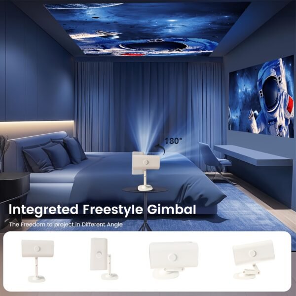 Portable Extendable Mini Projector, 4K 1080P Full HD LCD Screen, with Wi-Fi, 300-Inch Display, 30,000 Lumens, 180° Rotating, Table Mount, Remote Control, 16:9 Aspect Ratio, for Office, Party, Teaching, Suitable for Ages 14+, Ideal Christmas Gift - Image 3