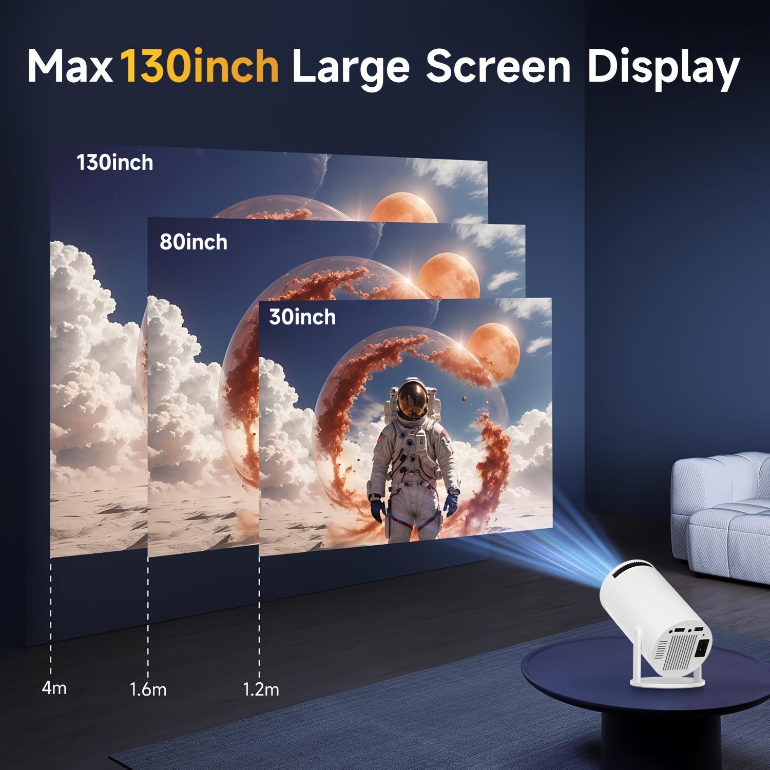 XYA Projector with WiFi6 & Wireless5.2, Portable Projector Supports 1080P video decoding Max 3.3 meter Display Zoom, 180 Rotatable Movie Video Home Theater Projector Compatible with USB/Phone/Laptop - Image 8