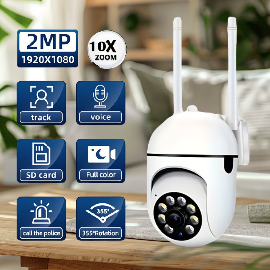 1pc 1080P FHD surveillance camera, wireless indoor/outdoor camera, two-way talk, 355° panoramic view, two-way audio, only support 2.4GHz network, motion tracking function, color night vision, suitable for Youngsters, elderly and pets, (charger removed)