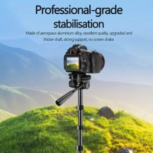 Reinforced Automatic Pop-Out Aluminum Camera Tripod with Pistol Grip Head, Detachable Pan Tilt, and Smartphone Holder - ABS Construction for DSLR, Lightweight and Portable Tripod Stand