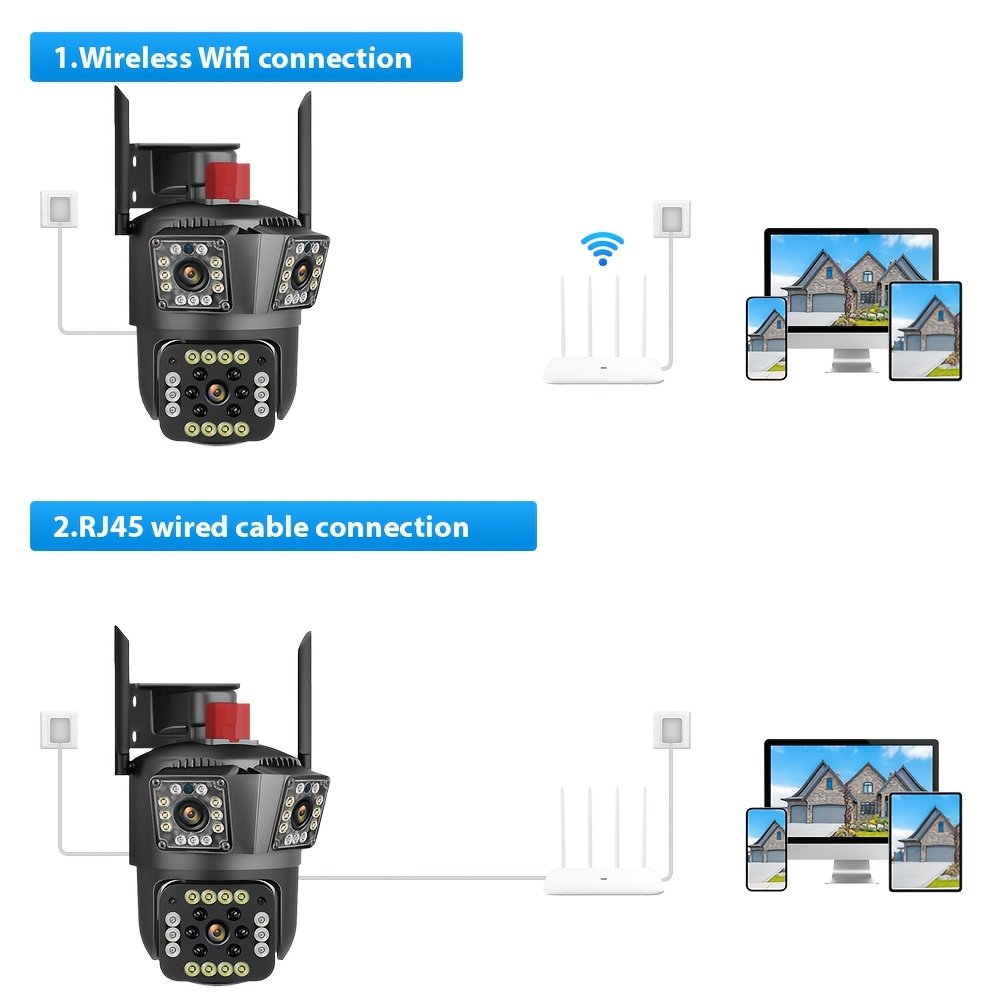 1pc 12MP Ultra HD WiFi Outdoor Camera, 3-Lens PTZ Security Monitor with 10X Zoom, 355° Rotatable Tilt, Color Night Vision, AI Motion Detection, Two-Way Audio, Wall Mount, Non-Waterproof, European Standard Plug, 110V-240V, App Control, Audio Alerts, Withou - Image 17
