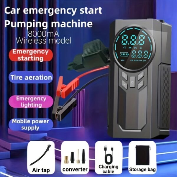 1 Portable Emergency Car Jump Starter with Air Pump & Power Bank - USB Rechargeable, Semi-Automatic, ABS Material, Black - Ideal for Christmas, Valentine's, Thanksgiving - Features Digital Display & Inflates Large Tires - Image 4
