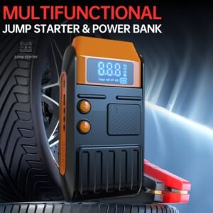 1pc 12V Portable Car Jump Starter with Air Pump, 5-in-1 Lithium Battery Booster, 150 PSI Tire Inflator, USB Powered Rechargeable Battery Pack, Emergency Vehicle Power Supply