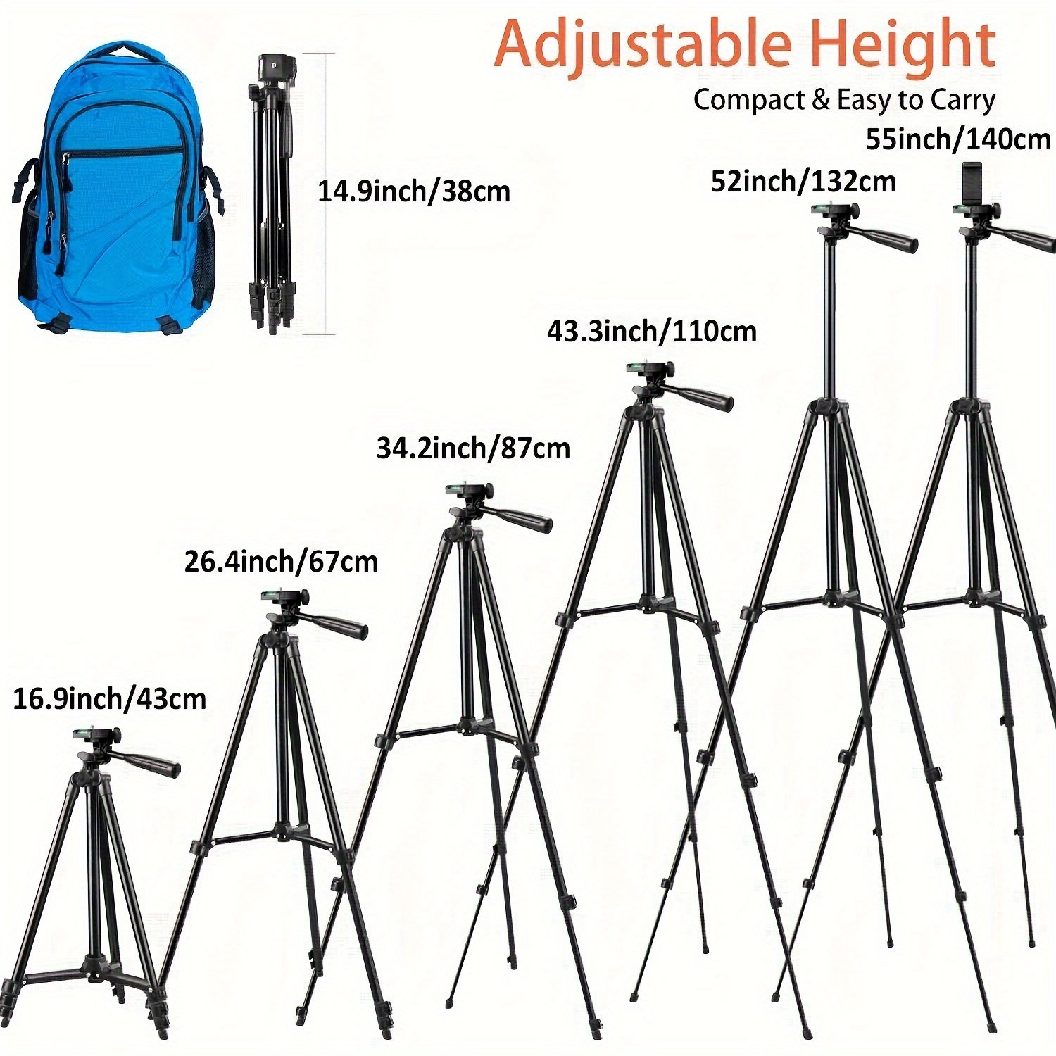 ZOMEI 139.7cm Black Aluminum Tripod with Phone Clip & Carry Bag - Adjustable, Portable Stand for Live Streaming, Vlogging | Compatible with Phones, Cameras, Mini Ring Lights, Perfect for Christmas Gifts, Holiday Office, Bedroom, Hotel, Party, Restaurant D - Image 4