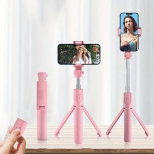 Wireless Selfie Stick Tripod with Remote, Stainless Steel 360 Rotation Anti-Shake Phone Holder, Live Stream Tabletop to Floor Support Stand, Battery Powered for Photo Video Recording
