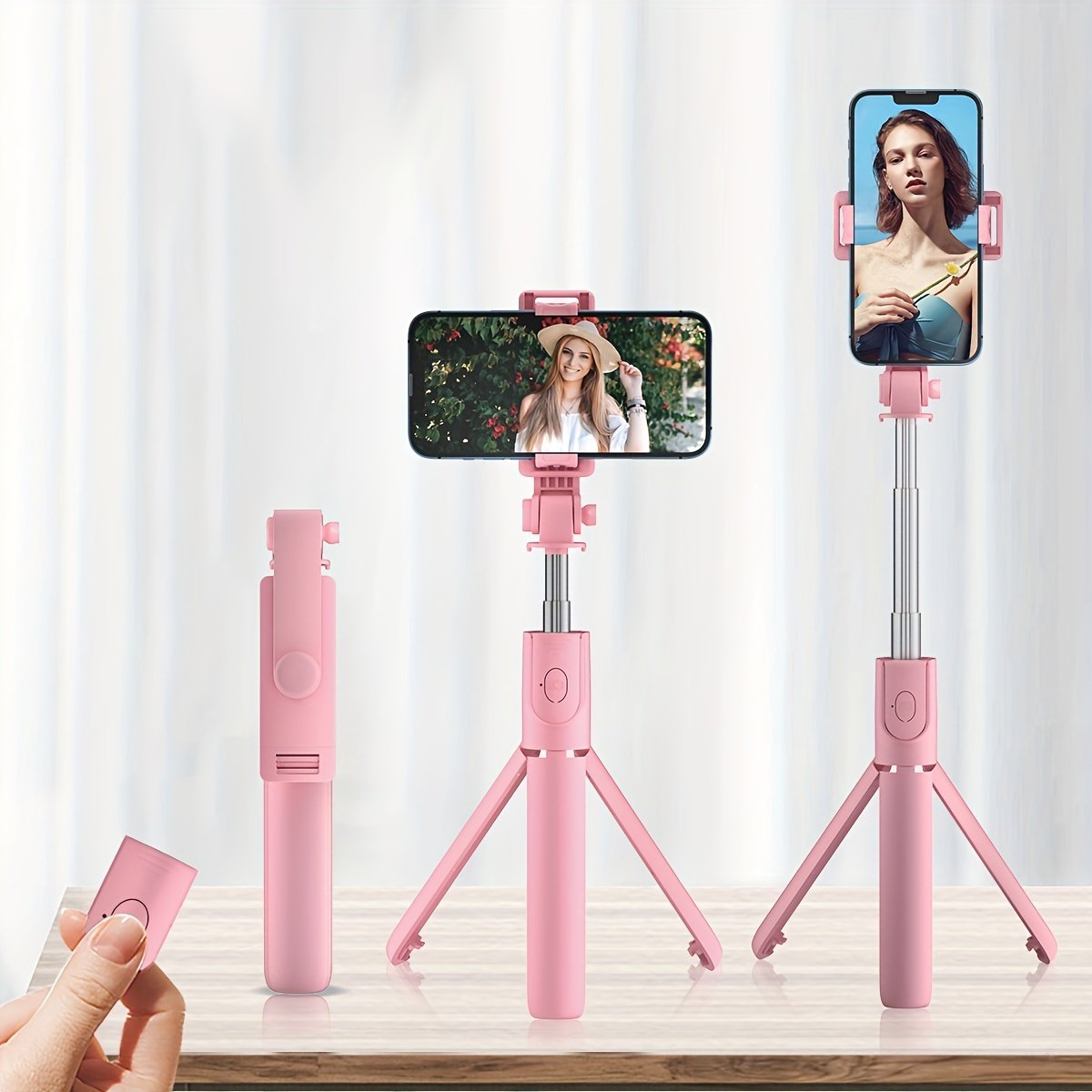Wireless Selfie Stick Tripod with Remote, Stainless Steel 360 Rotation Anti-Shake Phone Holder, Live Stream Tabletop to Floor Support Stand, Battery Powered for Photo Video Recording