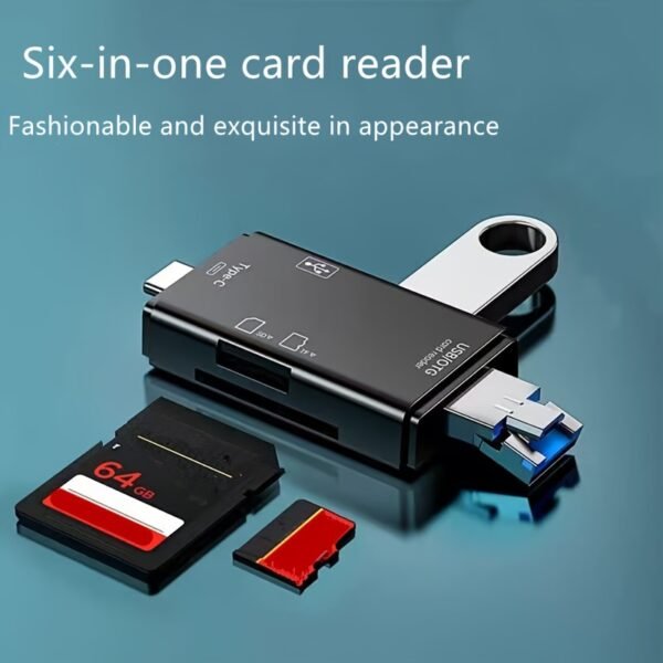 1pc Multi-Functional 6-in-1 OTG Card Reader, SD/TF Card & USB Flash Drive Adapter for Mobile Phone, Computer, Camera - Plug & Play Data Transfer without Battery - Image 3