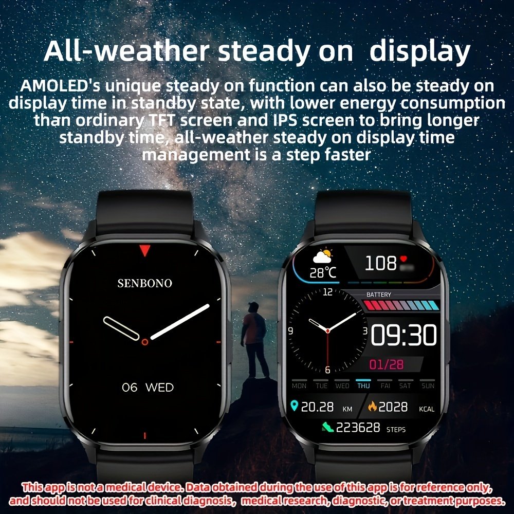 SENBONO AMOLED Smart Watch For Men, Wireless Call And Answer Call, Alway On Display HD AMOLED Screen, Multiple Sports Modes, Step, Distance, Calories Smart Watch - Image 5