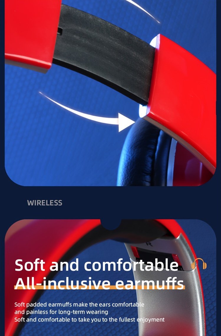 Wireless earphones, multi-color LED lights, comfortable foldable earphones, for tablet/PC/phone/birthday/Christmas/travel gifts. Popular wireless earphones, head mounted wireless earphones, and foldable earbuds. - Image 25