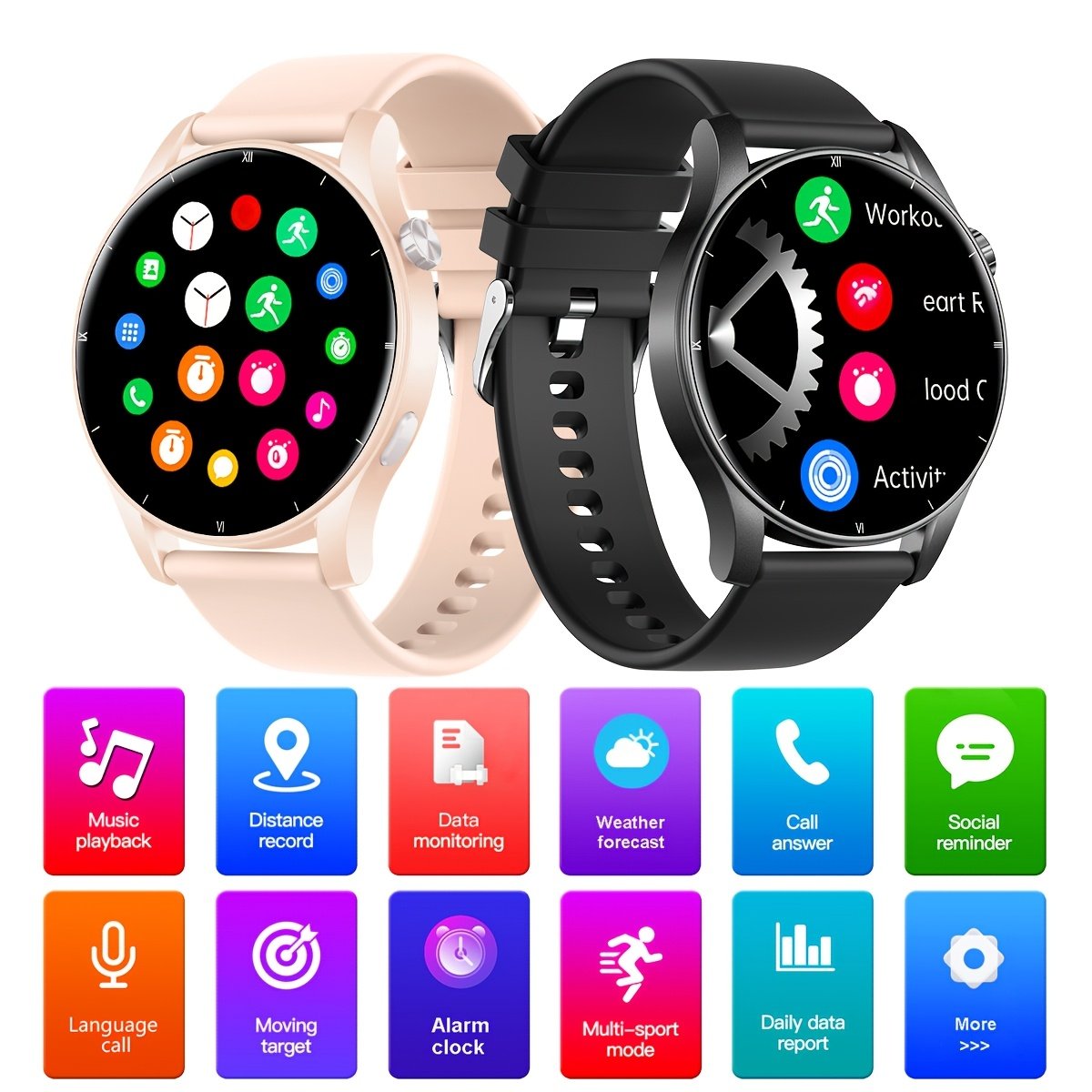 COIUSOR Men'S Smart Watch, 3.53cm TFT Display, IP68 Water Resistant, 360p Wireless 5.0, USB Charging, Long-Lasting 300mAh Lithium Polymer Battery, Call & SMS Reminders, App Notifications, Silicone Strap, Outdoor Fitness Tracker, Flashlight Function, Compa - Image 6