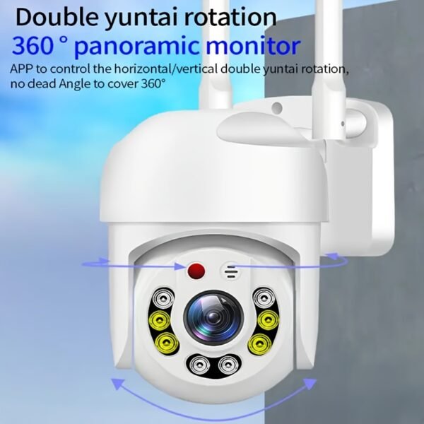 TERUHAL Outdoor Wifi Security Camera, 720p HD Night Vision, Pan-Tilt with Automatic Tracking, AI Motion Detection, Two-Way Audio, 360° Panoramic View, Wall Mount, USB Powered, Wi-Fi Enabled, Application Control, No Battery Required